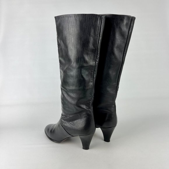 Joyce Vintage Womens Narrow Black Leather Tall Heeled Boots Vtg 80s size 7N - Picture 8 of 16